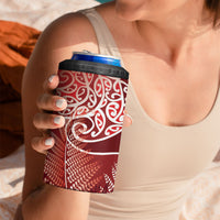 Aotearoa Maori Koru Curves 4 in 1 Can Cooler Tumbler Silver Ferns - Crimson Red