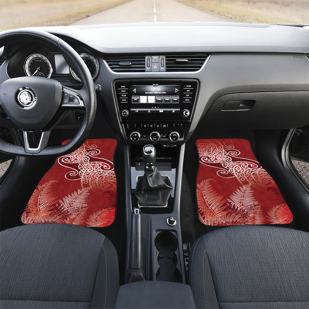 Aotearoa Maori Koru Curves Car Mats Silver Ferns - Crimson Red