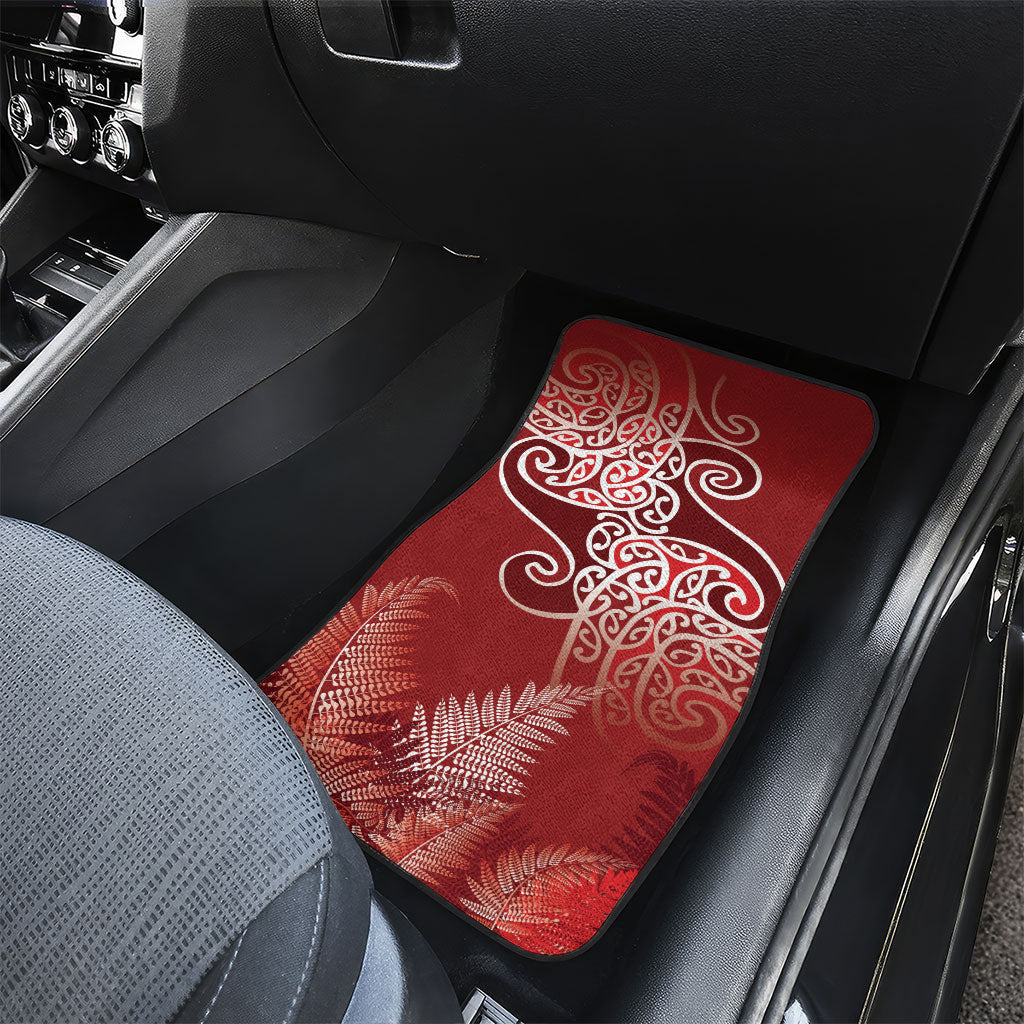 Aotearoa Maori Koru Curves Car Mats Silver Ferns - Crimson Red