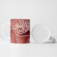 Aotearoa Maori Koru Curves Ceramic Mug Silver Ferns - Crimson Red