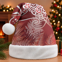Aotearoa Maori Koru Curves Christmas Santa Hat Silver Ferns - Crimson Red LT7 Without Fur Red - Polynesian Pride