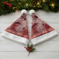 Aotearoa Maori Koru Curves Christmas Santa Hat Silver Ferns - Crimson Red LT7 - Polynesian Pride