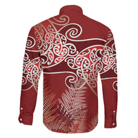 Aotearoa Maori Koru Curves Family Matching Long Sleeve Bodycon Dress and Hawaiian Shirt Silver Ferns - Crimson Red LT7 - Polynesian Pride