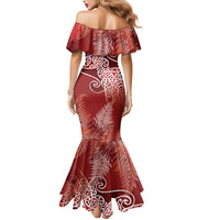Aotearoa Maori Koru Curves Family Matching Mermaid Dress and Hawaiian Shirt Silver Ferns - Crimson Red LT7 - Polynesian Pride