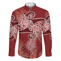 Aotearoa Maori Koru Curves Family Matching Off Shoulder Maxi Dress and Hawaiian Shirt Silver Ferns - Crimson Red LT7 Dad's Shirt - Long Sleeve Red - Polynesian Pride