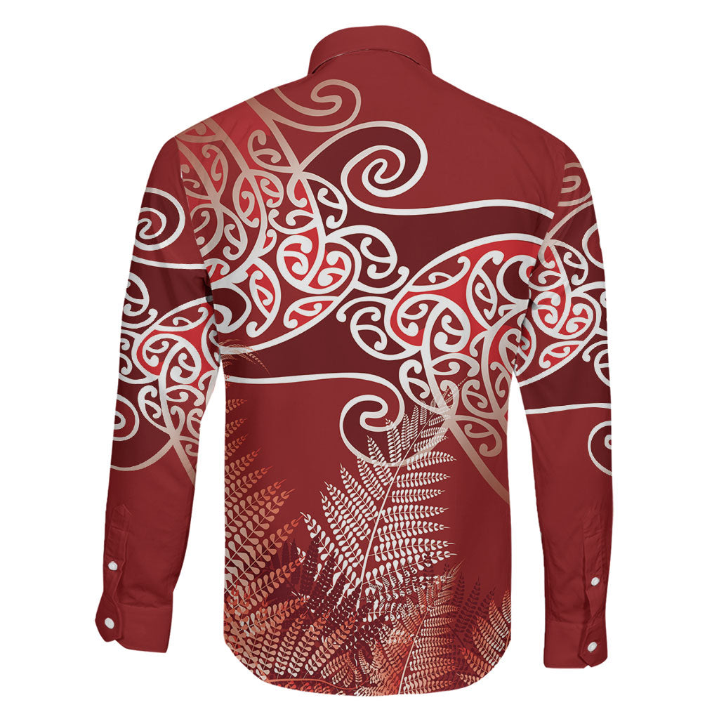 Aotearoa Maori Koru Curves Family Matching Puletasi and Hawaiian Shirt Silver Ferns - Crimson Red LT7 - Polynesian Pride