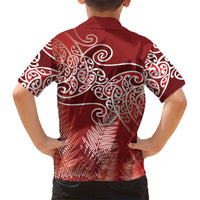 Aotearoa Maori Koru Curves Family Matching Summer Maxi Dress and Hawaiian Shirt Silver Ferns - Crimson Red LT7 - Polynesian Pride