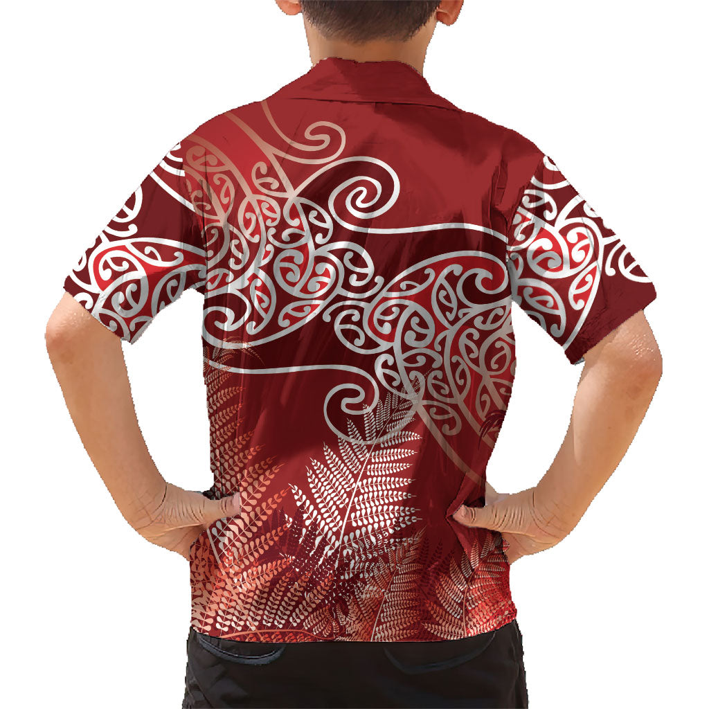 Aotearoa Maori Koru Curves Family Matching Tank Maxi Dress and Hawaiian Shirt Silver Ferns - Crimson Red LT7 - Polynesian Pride