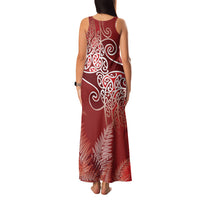 Aotearoa Maori Koru Curves Family Matching Tank Maxi Dress and Hawaiian Shirt Silver Ferns - Crimson Red LT7 - Polynesian Pride