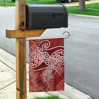 Aotearoa Maori Koru Curves Garden Flag Silver Ferns - Crimson Red