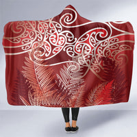 Aotearoa Maori Koru Curves Hooded Blanket Silver Ferns - Crimson Red
