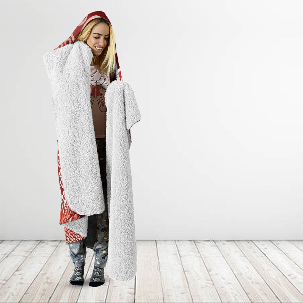 Aotearoa Maori Koru Curves Hooded Blanket Silver Ferns - Crimson Red
