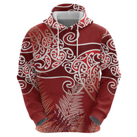 Aotearoa Maori Koru Curves Hoodie Silver Ferns - Crimson Red