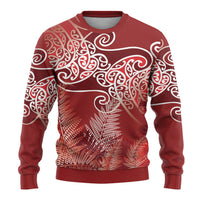 Aotearoa Maori Koru Curves Ugly Christmas Sweater Silver Ferns - Crimson Red LT7 - Polynesian Pride