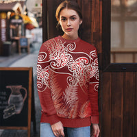 Aotearoa Maori Koru Curves Ugly Christmas Sweater Silver Ferns - Crimson Red LT7 - Polynesian Pride