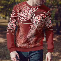 Aotearoa Maori Koru Curves Ugly Christmas Sweater Silver Ferns - Crimson Red LT7 - Polynesian Pride