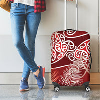 Aotearoa Maori Koru Curves Luggage Cover Silver Ferns - Crimson Red
