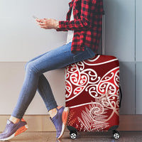 Aotearoa Maori Koru Curves Luggage Cover Silver Ferns - Crimson Red