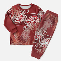 Aotearoa Maori Koru Curves Christmas Pajama Set Silver Ferns - Crimson Red LT7 Men Red - Polynesian Pride