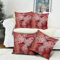 Aotearoa Maori Koru Curves Pillow Cover Silver Ferns - Crimson Red