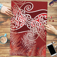 Aotearoa Maori Koru Curves Puzzle Silver Ferns - Crimson Red