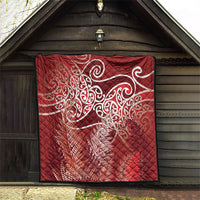 Aotearoa Maori Koru Curves Quilt Silver Ferns - Crimson Red