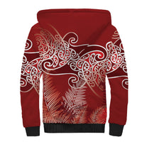 Aotearoa Maori Koru Curves Sherpa Hoodie Silver Ferns - Crimson Red