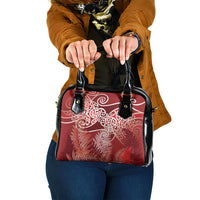 Aotearoa Maori Koru Curves Shoulder Handbag Silver Ferns - Crimson Red