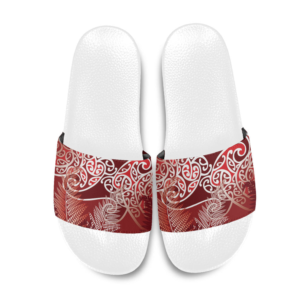 Aotearoa Maori Koru Curves Slide Sandals Silver Ferns - Crimson Red