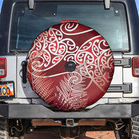 Aotearoa Maori Koru Curves Spare Tire Cover Silver Ferns - Crimson Red