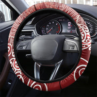 Aotearoa Maori Koru Curves Steering Wheel Cover Silver Ferns - Crimson Red