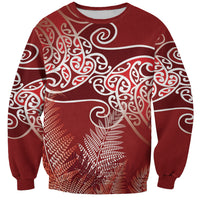 Aotearoa Maori Koru Curves Sweatshirt Silver Ferns - Crimson Red