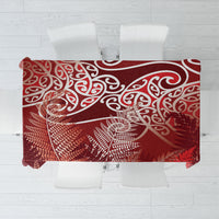 Aotearoa Maori Koru Curves Tablecloth Silver Ferns - Crimson Red
