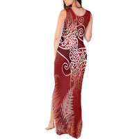 Aotearoa Maori Koru Curves Tank Maxi Dress Silver Ferns - Crimson Red