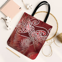 Aotearoa Maori Koru Curves Tote Bag Silver Ferns - Crimson Red