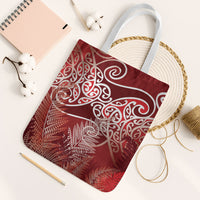 Aotearoa Maori Koru Curves Tote Bag Silver Ferns - Crimson Red