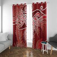 Aotearoa Maori Koru Curves Window Curtain Silver Ferns - Crimson Red