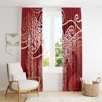 Aotearoa Maori Koru Curves Window Curtain Silver Ferns - Crimson Red