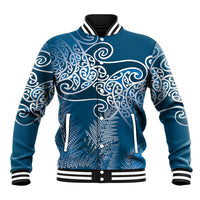 Aotearoa Maori Koru Curves Baseball Jacket Silver Ferns - Navy Blue