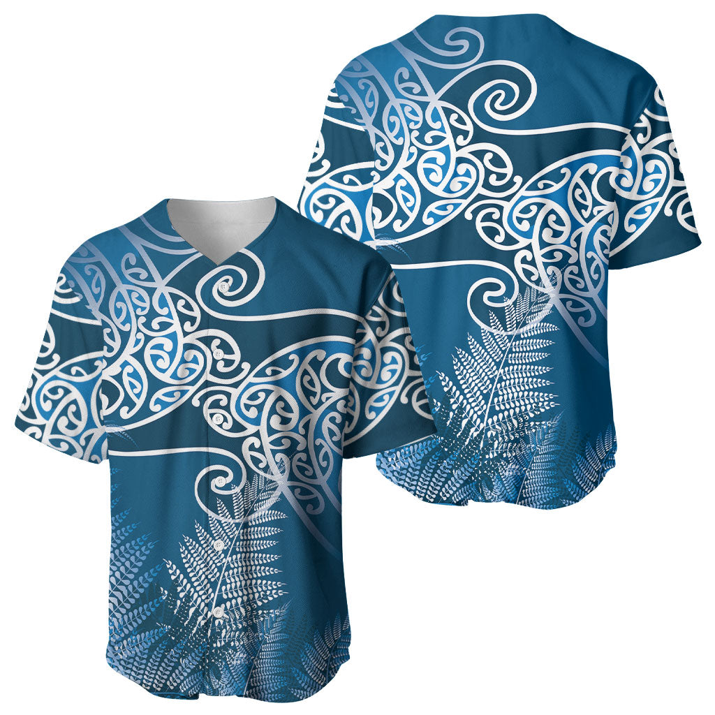 Aotearoa Maori Koru Curves Baseball Jersey Silver Ferns - Navy Blue