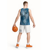 Aotearoa Maori Koru Curves Basketball Jersey Silver Ferns - Navy Blue
