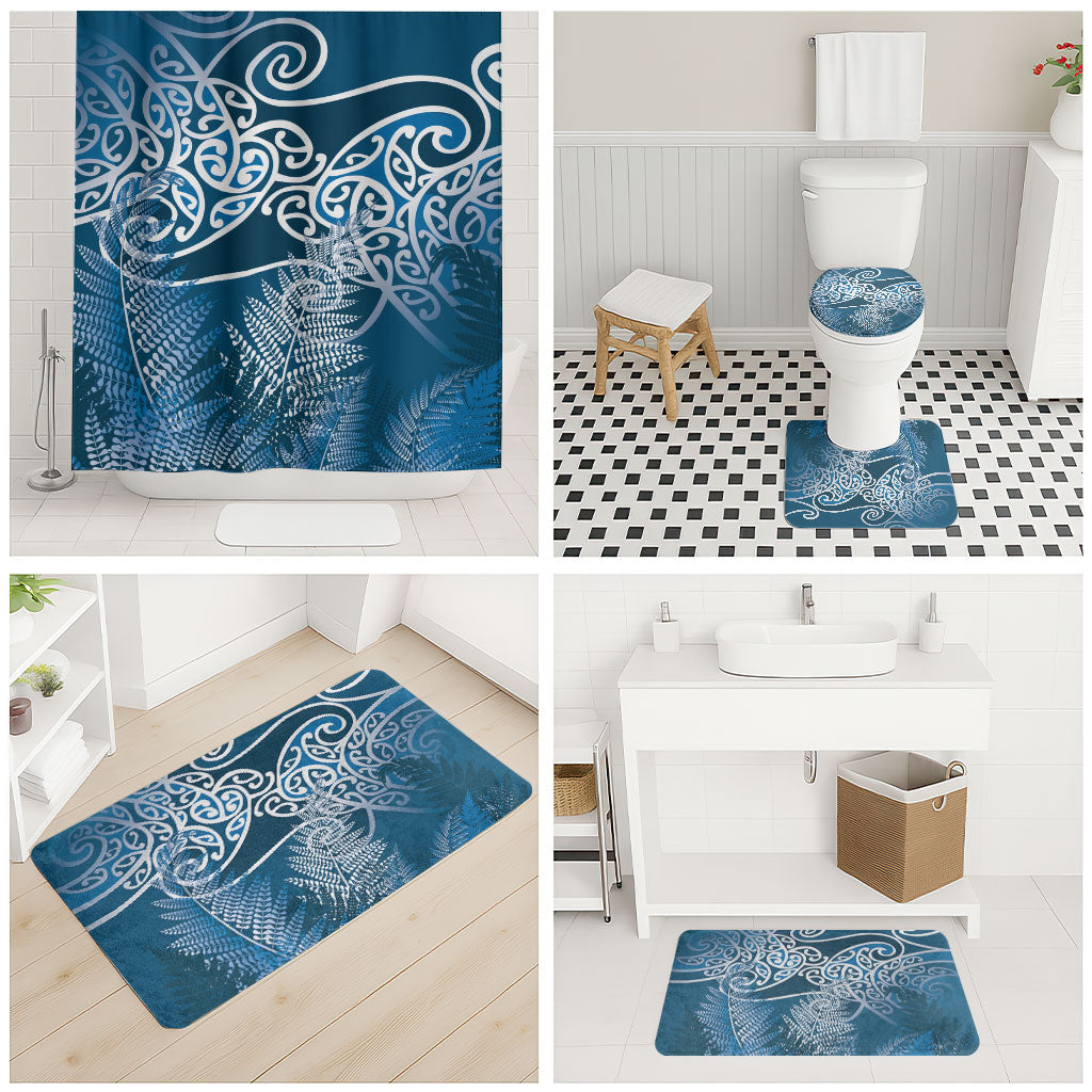 Aotearoa Maori Koru Curves Bathroom Set Silver Ferns - Navy Blue