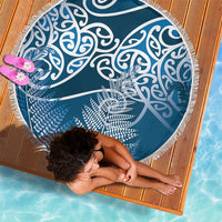 Aotearoa Maori Koru Curves Beach Blanket Silver Ferns - Navy Blue