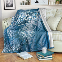 Aotearoa Maori Koru Curves Blanket Silver Ferns - Navy Blue