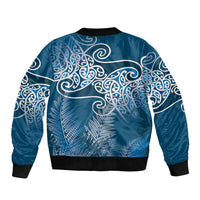 Aotearoa Maori Koru Curves Bomber Jacket Silver Ferns - Navy Blue