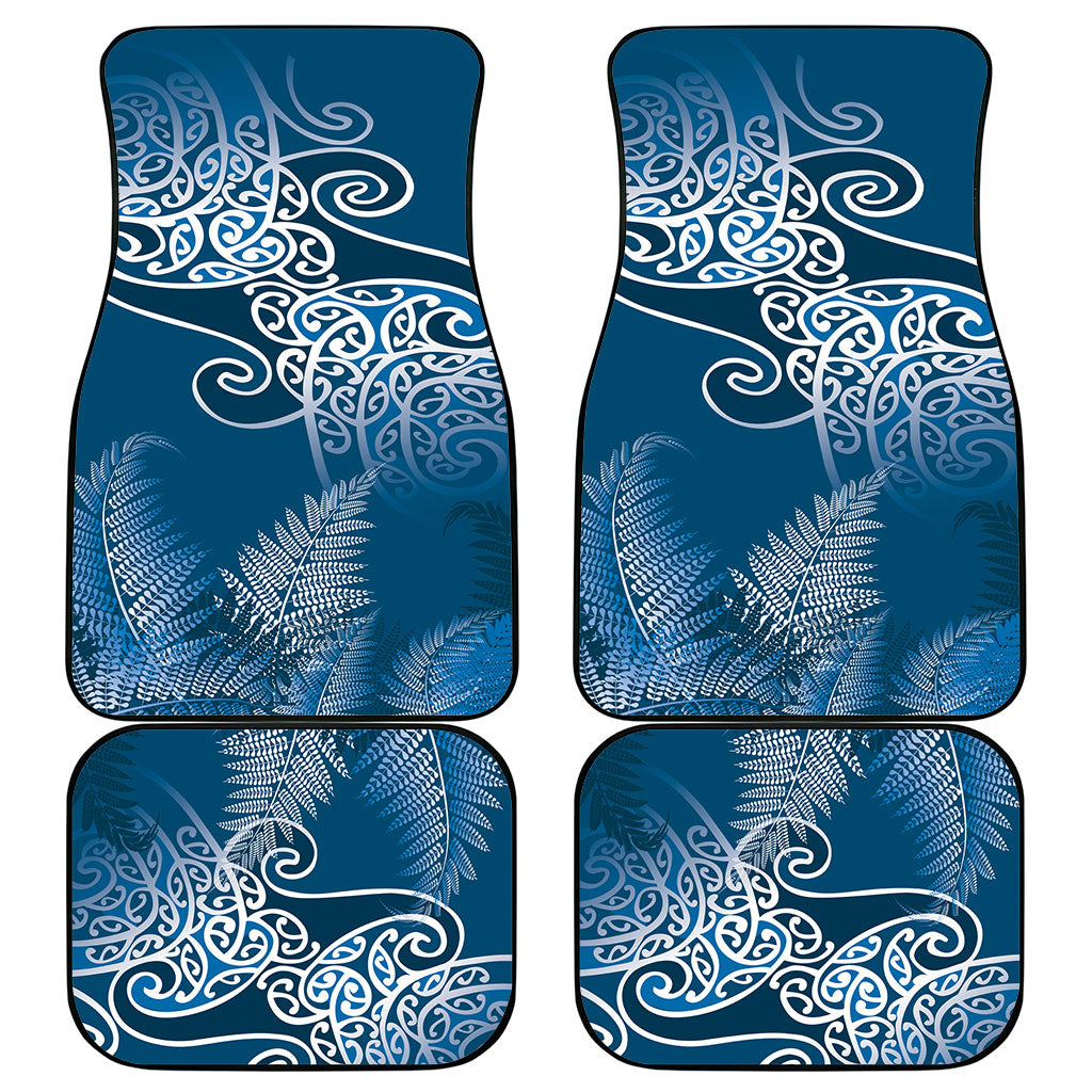 Aotearoa Maori Koru Curves Car Mats Silver Ferns - Navy Blue