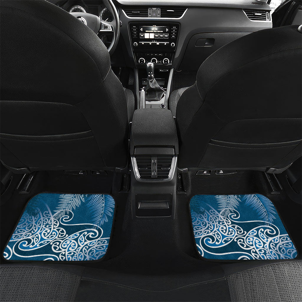 Aotearoa Maori Koru Curves Car Mats Silver Ferns - Navy Blue