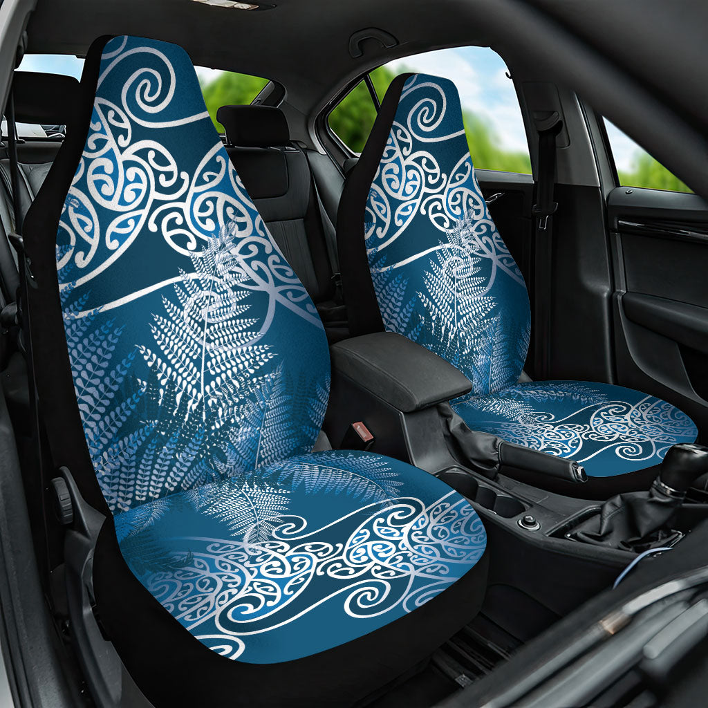 Aotearoa Maori Koru Curves Car Seat Cover Silver Ferns - Navy Blue