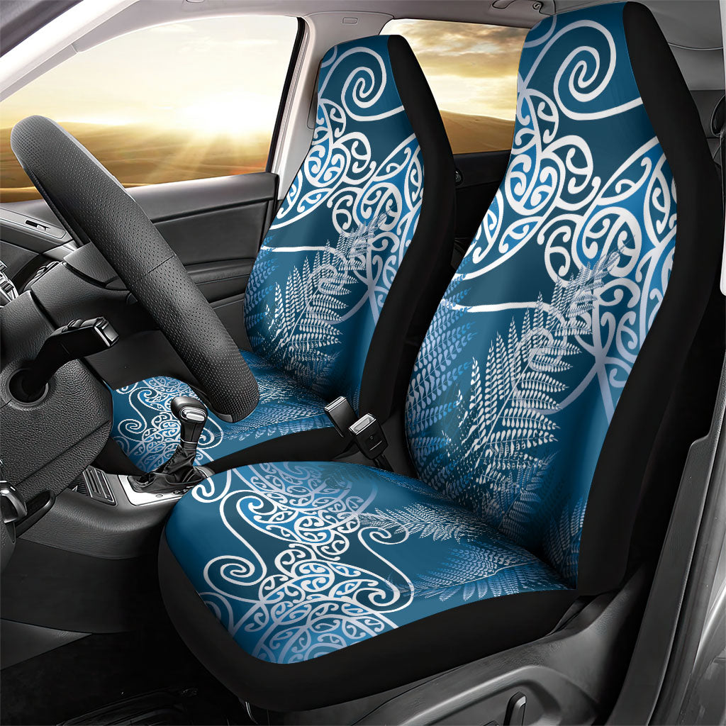 Aotearoa Maori Koru Curves Car Seat Cover Silver Ferns - Navy Blue