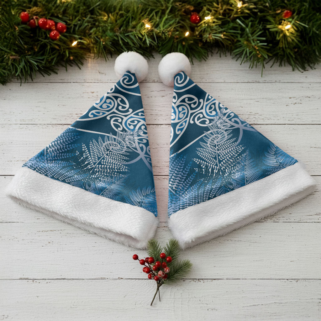 Aotearoa Maori Koru Curves Christmas Santa Hat Silver Ferns - Navy Blue LT7 - Polynesian Pride